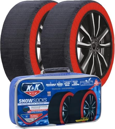 K&K Auto Snow Socks for Tires – Pro Series for Ultimate Grip Approved Snow Chain Alternative Traction Device – Tire Sock for Heavy Duty Pickup Truck – Winter Accessory Emergency Kit – 4XL (2pcs)