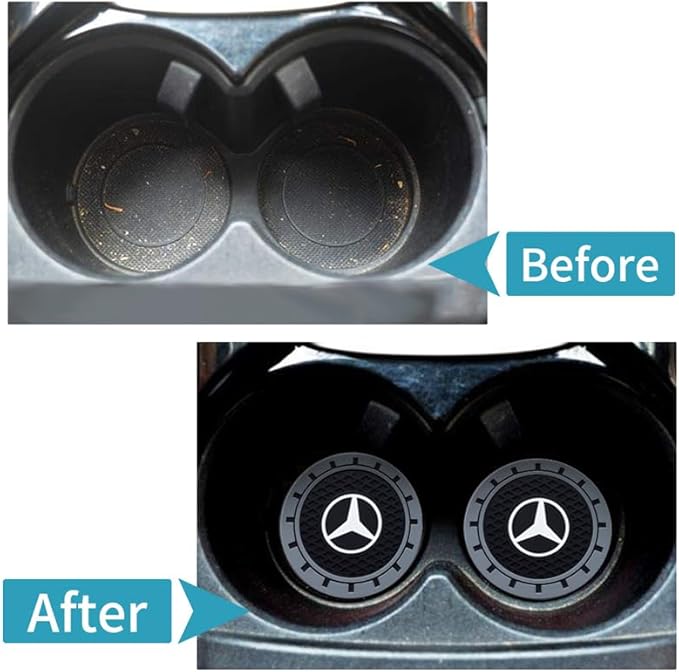 Silicone 2PCS Car Cup Mat Holder Coasters Compatible with Mercedes Benz CESM CLK GLK GL AB GLS GLE AMG Series, Non-Slip Car Coasters for Cup Holder Interior
