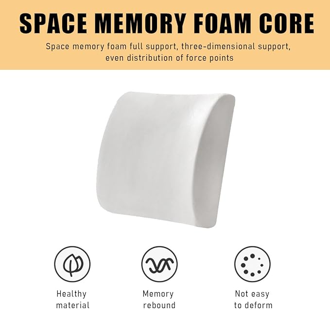 Lumbar Support Pillow, Memory Foam Back Support Cushion, Lumbar Pillow Improving Sitting Posture & Back Pain Relief Suitable for Car, Office Chair, Car Accessories (Rose Red)