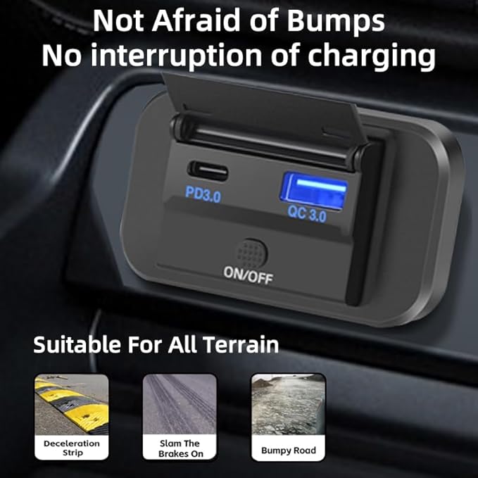 12V USB Outlet Panel Wall Mount,36W PD & 18W QC3.0 Multi Port Socket,Waterproof USB C Car Charger with Switch for RV Marine Motorcycle Truck Golf Cart