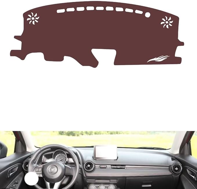 generic leather dashboard cover Compatible with Mazda 2 2015-2018，dash cover, Non-Slip Dash Cover, Dash mat Dashboard Cover, Interior Dash Covers, brown