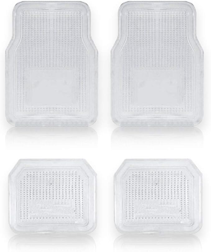 Vaygway All Weather Floor Mats-Universal 4 Piece Car Interior- Rubber Clear Car Plastic Rug-Blue-Tinged Weather Protection Mats