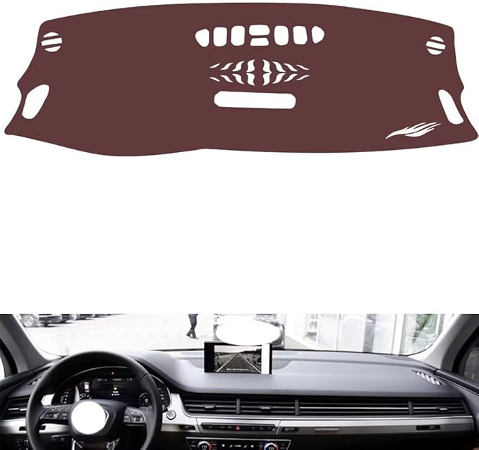 Leather Dashboard Cover Compatible with Audi Q7 (NO HUD 2016-2019,Dash Board Cover mat Anti-Slip Sun-Proof and dust-Proof(Brown)