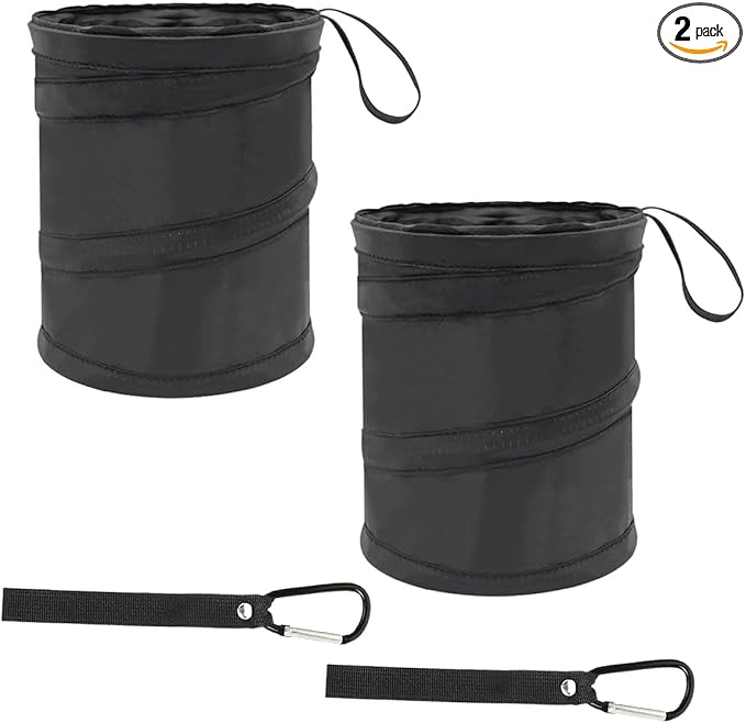 1 Gallon Collapsible Pop-up Car Trash Can - Mini Portable Hanging Garbage Can Car Trash Bin with Attached Hook&Elastic Band - Waterproof Waste Basket Bin Auto Garbage Bag for Cars/Home(2Sets)