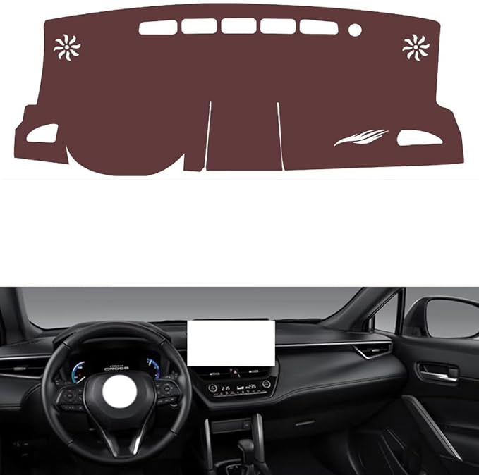 Leather Dashboard Cover Compatible with Toyota Corolla Cross （NO HUD）,Dash Board Cover mat Anti-Slip Sun-Proof and dust-Proof(Brown)