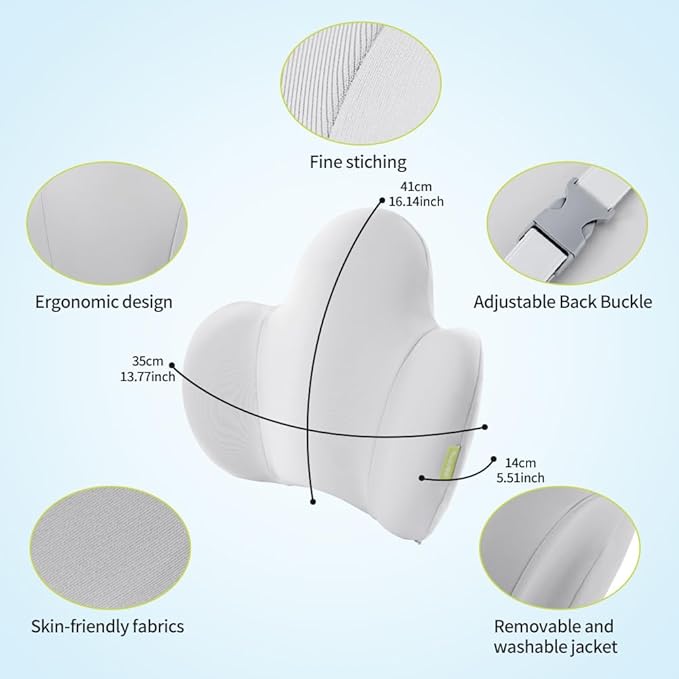 Lumbar Support Pillow for Office Chair, Car Back Support with Memory Foam, Support for Lower Back Pain Relief Lumbar Pillows, Ergonomic Back Cushion for Desk Chair, Sofa, Bed, Car Seat (Grey)