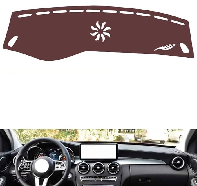 Leather Dashboard Cover Compatible with Mercedes C Class W205 2015-2021,Dash Board Cover mat Anti-Slip Sun-Proof and dust-Proof(Brown)