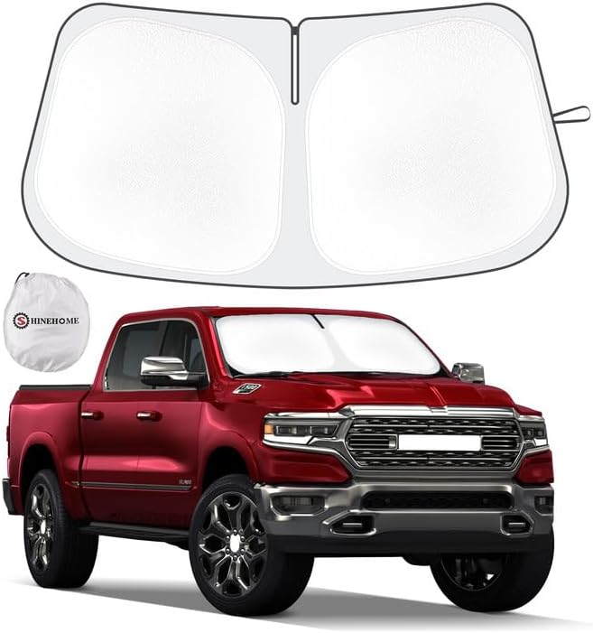 Car Windshield Sun Shade Compatible with 2019-2023 2024 2025 2026 Dodge Ram 1500 2Dr RegularCab, 4Dr QuadCab, CrewCab, MegaCab Accessories Foldable Sunshade Truck Custom Windshield Sun Visor