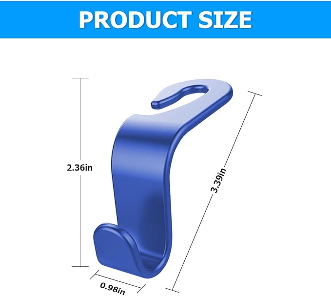 Car Back Seat Headrest Hooks, 4PCS Vehicle Backseat Storage Organizer Hanger, Multifunctional Auto Headrest Hidden Hook Universal for Handbag Purse Backpacks Bags and Groceries (Blue)
