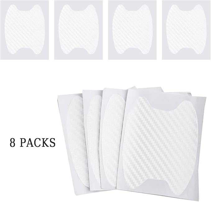 8PCS Car Door Handle Sticker, Carbon Fiber Anti-Scratches Car Door Cup Protector, Non-Marking Auto Door Handle Protective Film, Self-Adhesive Door Side Paint Protector for All Cars (White/8PCS)