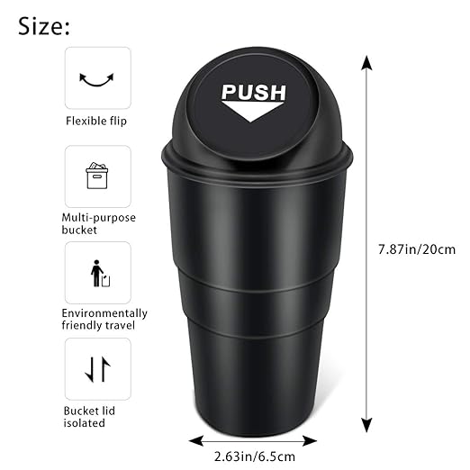 Cup Holder Trash can for car with Lid, Mini Garbage Cans for Back seat Leakproof Vehicle Automotive Cup Holder Car trashcan, Small Trash Bin for Automotive Office Home Kitchen (Black001)