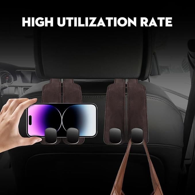 NHHEO Car Purse Hook for Headrest, Car Seat Back Storage Hook Bendable Leather Universal Vehicle Car Bag Hooks(Brown)