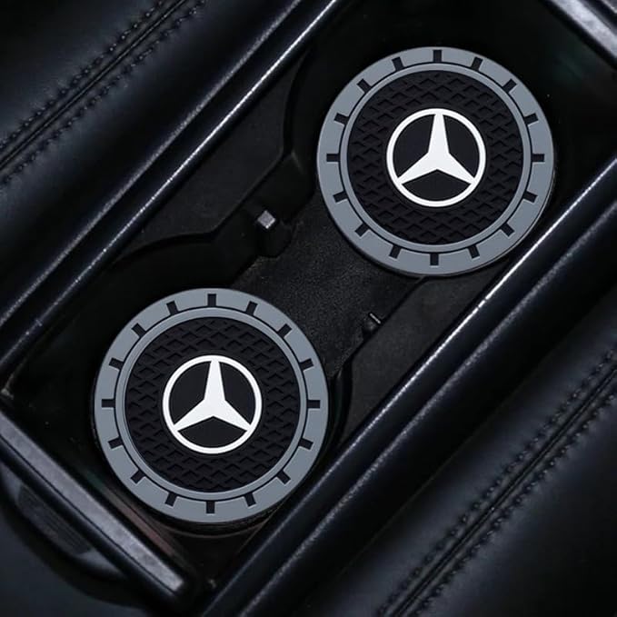 Silicone 2PCS Car Cup Mat Holder Coasters Compatible with Mercedes Benz CESM CLK GLK GL AB GLS GLE AMG Series, Non-Slip Car Coasters for Cup Holder Interior