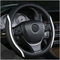 Muamos Steering Wheel Cover Black White, Carbon Fiber Car Steering Wheel Covers with Coasters Universal 14.5-15 inch Leather Microfiber Breathable Anti-Slip Steering Wheel Accessories Set