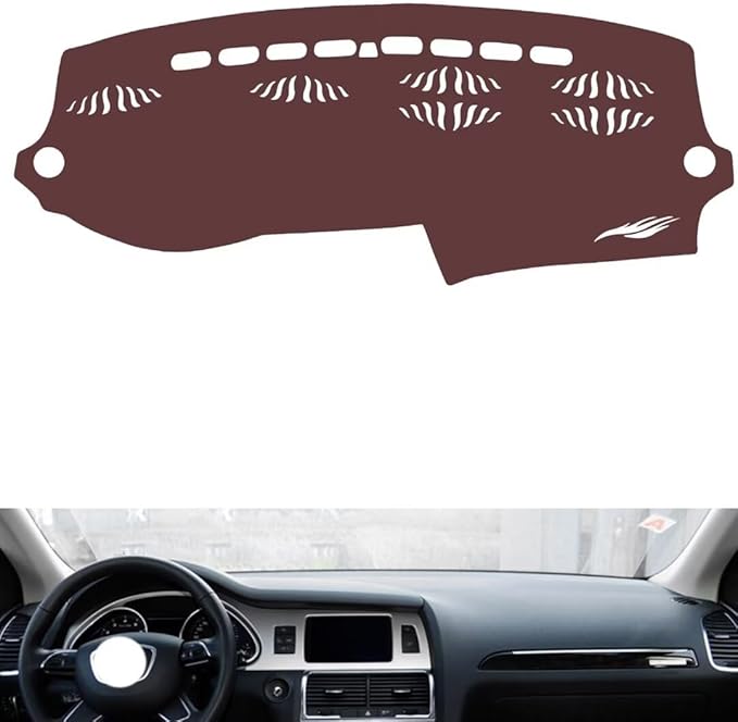Leather Dashboard Cover Compatible with Audi Q7 2006-2015,Dash Board Cover mat Anti-Slip Sun-Proof and dust-Proof(Brown)
