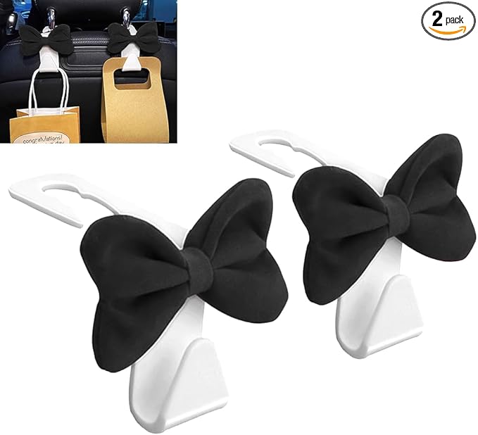 Car Back Seat Headrest Hooks, 2 Pack Stylish Back Seat Bag Hooks, Suitable for Purses, Bags, and Groceries, Car Interior Accessories (black)