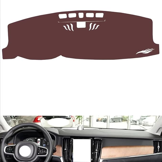 Leather Dashboard Cover Compatible with Volvo S90 (Gyroscope) 2017-2025,Dash Board Cover mat Anti-Slip Sun-Proof and dust-Proof(Brown)