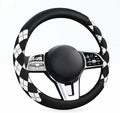Steering Wheel Cover, Pink and White Diamond Pattern, 15 Inch, Anti-Slip Leather (Black)