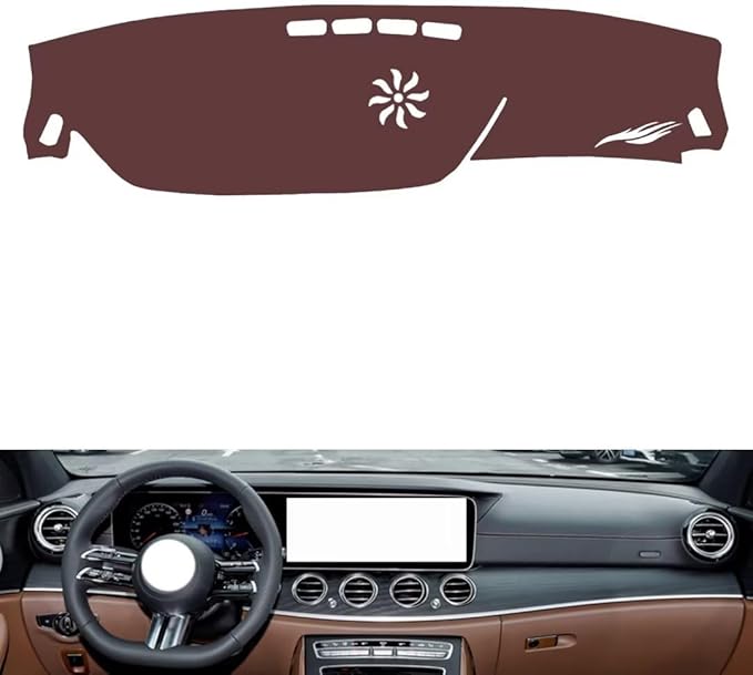Leather Dashboard Cover Compatible with Mercedes E Class 2016-2023,Dash Board Cover mat Anti-Slip Sun-Proof and dust-Proof(Brown)