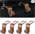 Car Seat Headrest Hook, 4PCS Multifunctional Auto Backseat Hangers, Universal Car Interior Accessories, Vehicle Storage Organizer for Purse, Coat, Umbrella, Grocery, Bag, Handbag (Coffee)