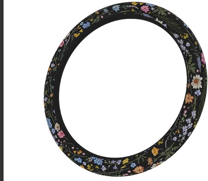 Car Steering Wheel Cover for Women Men, Non-Slip Breathable Steering Wheel, Wildflower Steering Wheel Protector, Car Accessories, Universal 14" 02/2-15" Fit Auto, Suvs