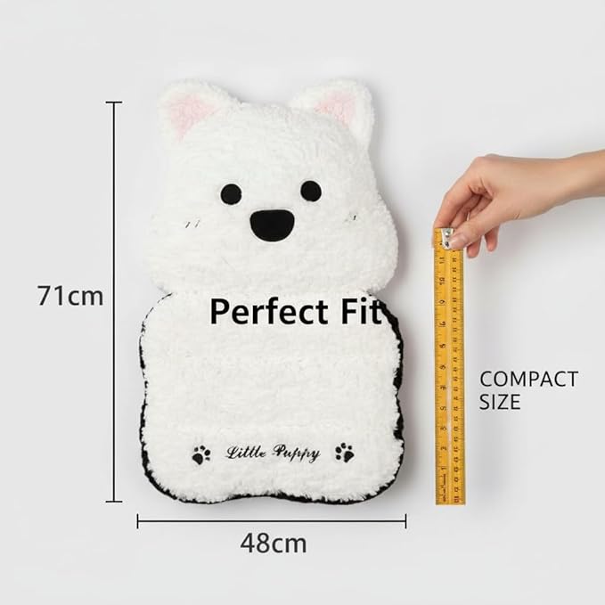 Soft Plush Car Seat Cushion and Lumbar Support Set - Adorable White Animal Design for Enhanced Driving Comfort (White)