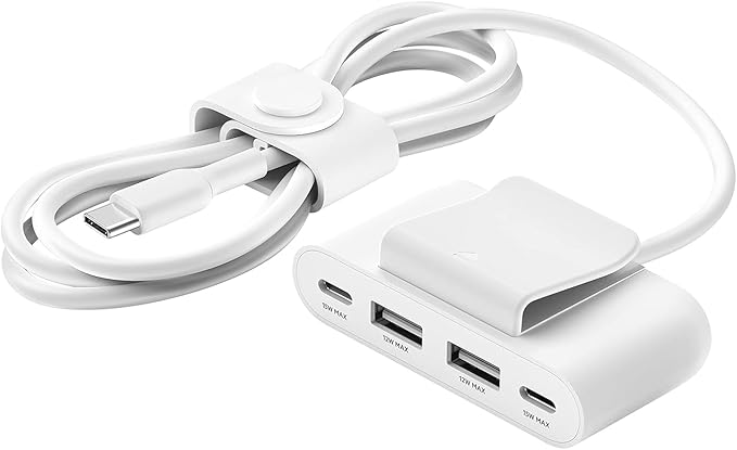 Belkin 4-Port Power Extender - Compatible w/USB-C & USB-A Devices - Apple iPhone 17, Air, Pro, Pro Max, iPad, AirPods, Apple Watch, Samsung Galaxy S25, Nintendo Switch 2, Google Pixel 10, etc - White