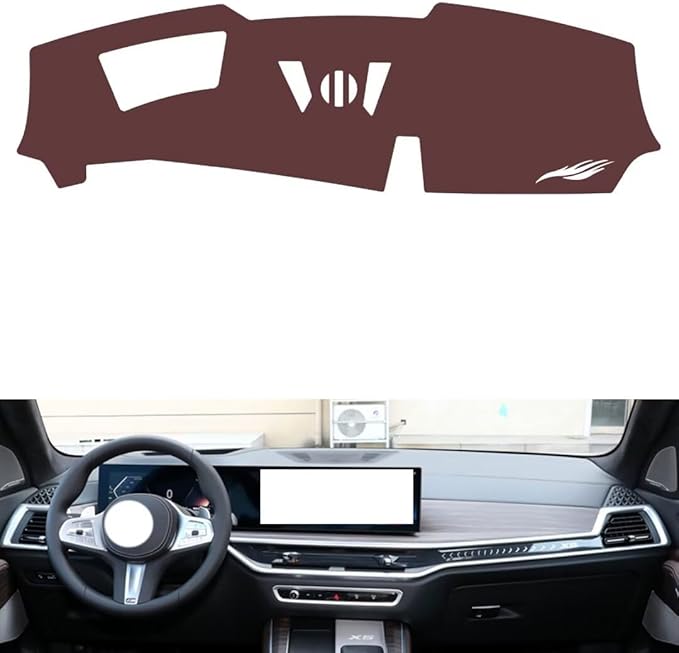 Leather Dashboard Cover Compatible with BMW X6（HUD） 2023-2024,Dash Board Cover mat Anti-Slip Sun-Proof and dust-Proof(Brown)
