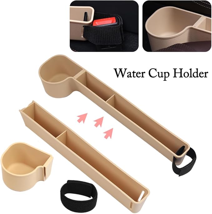 Car Seat Gap Filler, Multifunctional Seat Side Gap Filler with Cup Holder & Organizer, Gap Stopper Universal Fit Car SUV Truck Fill The Gap Between Seat & Console Set of 2 (Beige)