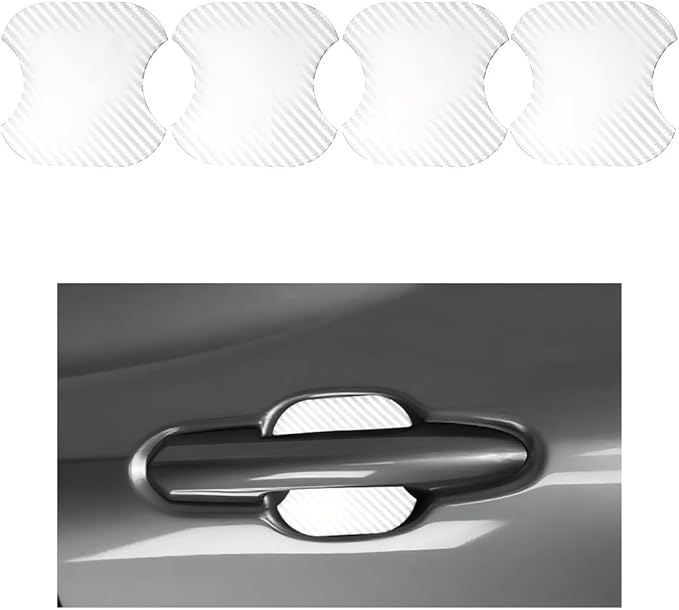Car Door Handle Cup Scratch Protector, 4PCS 3D Carbon Fiber Magnetic Anti-Scratch Vehicle Door Handle Bowl Sticker, Automotive Protective Pad, Universal for RV Truck MPV (White)