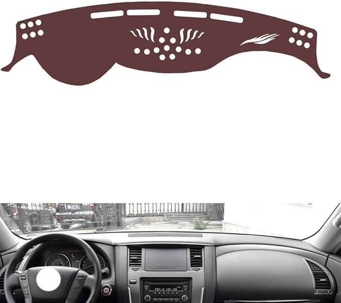 Leather Dashboard Cover Compatible with Nissan Patrol 2014-2021,Dash Board Cover mat Anti-Slip Sun-Proof and dust-Proof(Brown)