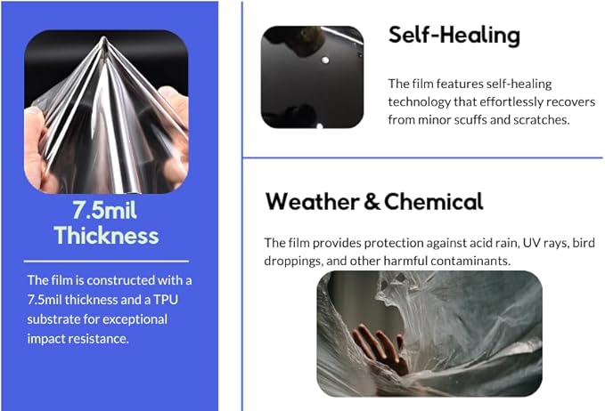 Clear Self-Healing TPU PPF - 7.5mil Anti-Scratch, 0.5" x 150", UV Yellowing Resistant Paint Protection Film for Cars, Trucks, Motorcycles, Door Edge