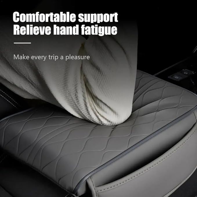 Car Center Console Cushion for Chevrolet Blazer 2006-2018 2019-2025, Nappa Leather Memory Foam Armrest Cover with Side Storage Pockets, Auto Elbow Support Pad 1pc,Grey