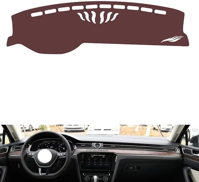 Leather Dashboard Cover Compatible with VW Magotan/MagotanB8（Speakers） 2017-2023,Dash Board Cover mat Anti-Slip Sun-Proof and dust-Proof(Brown)