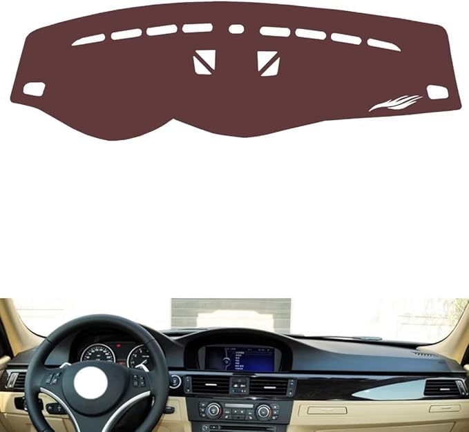 Leather Dashboard Cover Compatible with BMW 3 Series E90(Navigation) 2005-2012,Dash Board Cover mat Anti-Slip Sun-Proof and dust-Proof(Brown)