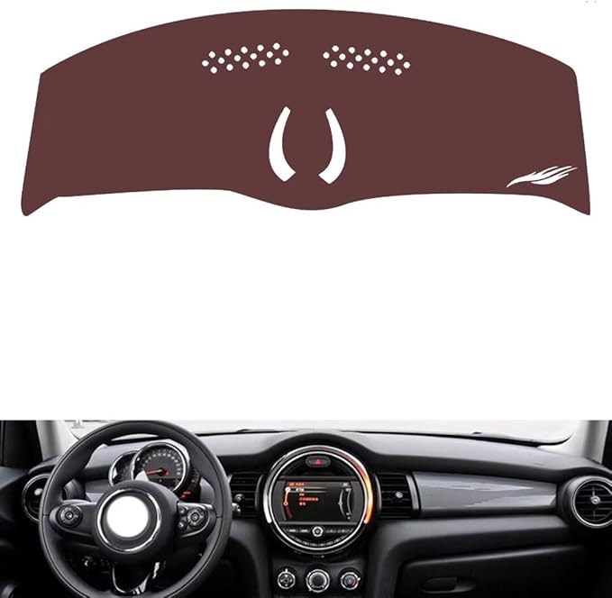 Leather Dashboard Cover Compatible with BMW Mini (NO HUD) 2014-2022,Dash Board Cover mat Anti-Slip Sun-Proof and dust-Proof(Brown)
