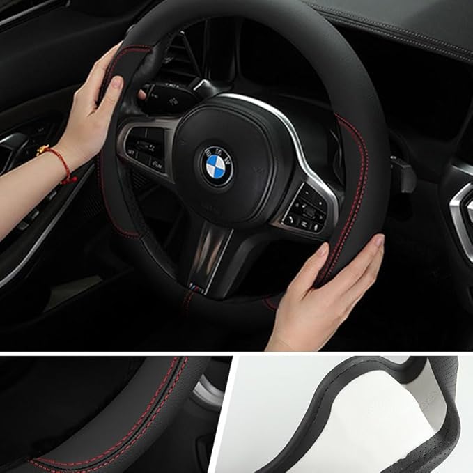 Car Steering Wheel Cover,Microfiber Leather Steering Wheel Cover Universal 14.5-15 inch, Anti-Slip Breathable Auto Wheel Cover Protector for Men Women, (Black)