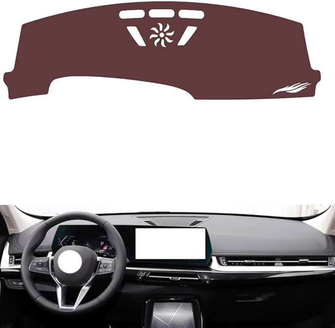 Leather Dashboard Cover Compatible with BMW X1 (NO HUD 2023,Dash Board Cover mat Anti-Slip Sun-Proof and dust-Proof(Brown)