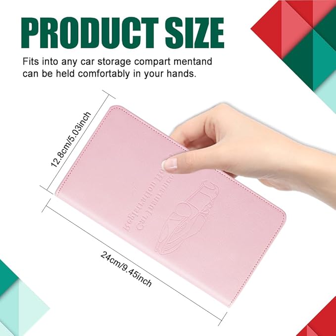 Vehicle Glove Box Car Organizer, Car Registration and Insurance Holder, Insurance Card Holder for Cars, Leather Card Holder Interior Auto Accessories for Women (Pink/Large)
