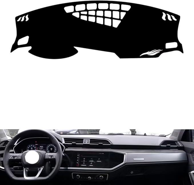 leather dashboard cover Compatible with Audi Q3（speakers on both sides） 2019-2024，dash cover（black）