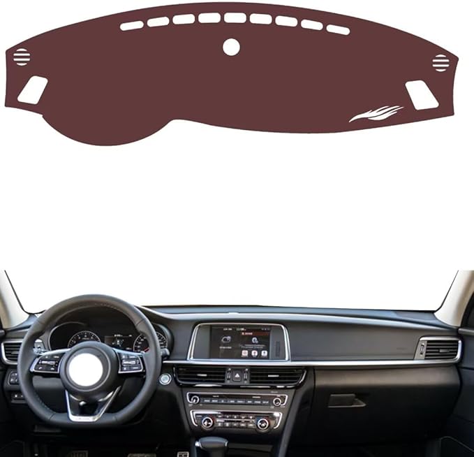 Leather Dashboard Cover Compatible with KIA K5 2016-2019,Dash Board Cover mat Anti-Slip Sun-Proof and dust-Proof(Brown)