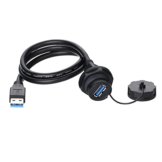 CNLINKO USB 3.0 Connector, Type A Female, Panel Mount Receptacles Socket with 40 inches Cable, Outdoor Waterproof IP67, Data + Power, Industrial Standard