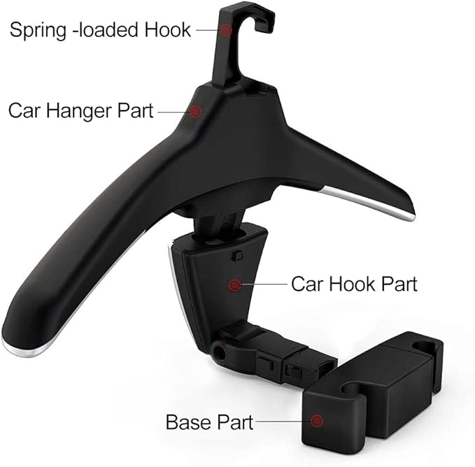 Car Back Seat Headrest Hanger 2 Car Hooks for Coat, Jacket, Suit, Clothes, Purse, Handbag, Grocery Bags - Multi-Purpose Storage Holder for Automobile - Black