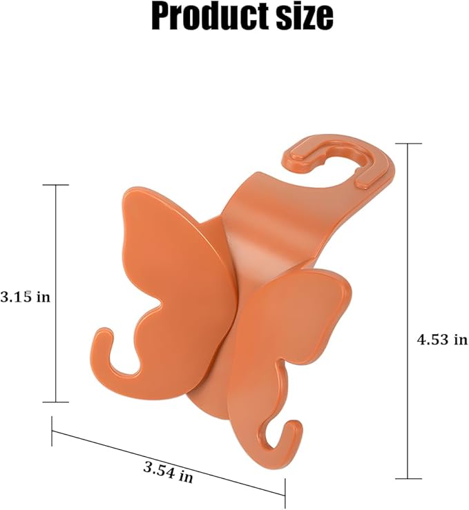 2PCS Car Seat Headrest Hook, Cute Butterfly Backseat Storage Hanger Organizer for Purse Handbag Umbrella, Auto Interior Seat Back Hook Holder Decor, Universal for SUV Truck Van (Orange)