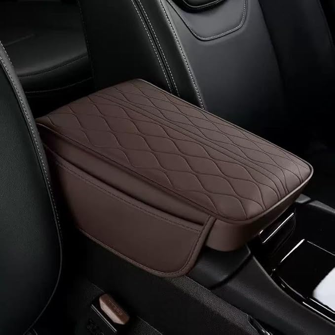Center Console Armrest Cover Compatible with Kia K5 2021-2025 Leather Car Armrest Cushion Pad Protector Black Interior Accessories,Coffee Brown