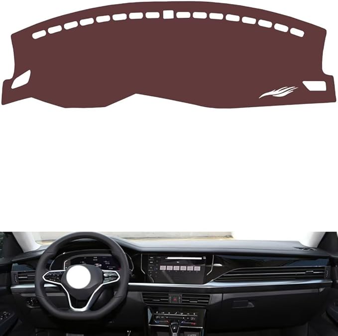 Leather Dashboard Cover Compatible with VW Passat（NO HUD） 2019-2024,Dash Board Cover mat Anti-Slip Sun-Proof and dust-Proof(Brown)