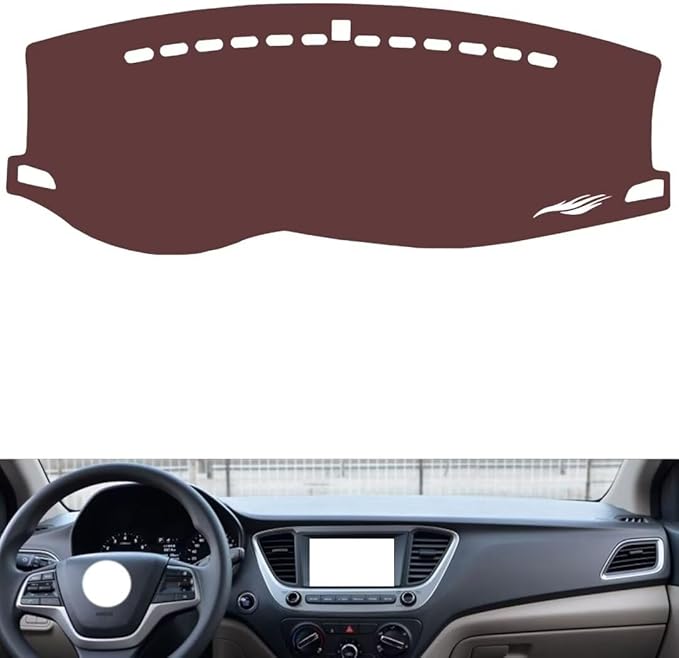 Leather Dashboard Cover Compatible with HyundaiHyundai Verna 2020,Dash Board Cover mat Anti-Slip Sun-Proof and dust-Proof(Brown)