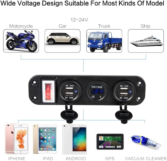 Dual USB Port Charger for car Voltage Display 2.1+2.1A Multi-Port USB Phone Car Fast Charger with On/Off Safe Protection - (Color Name: Green)