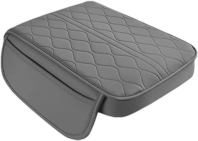 Car Center Console Cushion for Chevrolet Blazer 2006-2018 2019-2025, Nappa Leather Memory Foam Armrest Cover with Side Storage Pockets, Auto Elbow Support Pad 1pc,Grey