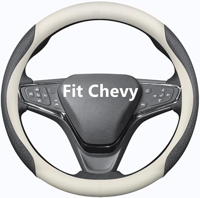HAOTULE Nappa Leather Slim Stylish Steering Wheel Cover， for Chevrolet Steering Wheel Cover Interior Conversion (White)
